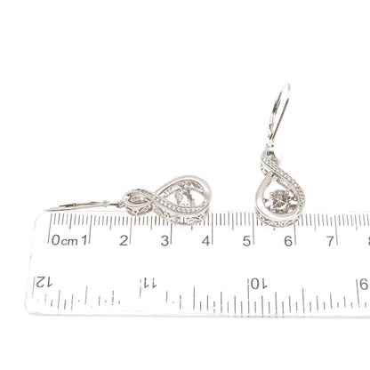925 Sterling Silver Real Round-Cut White Topaz Infinity Dangle Earrings