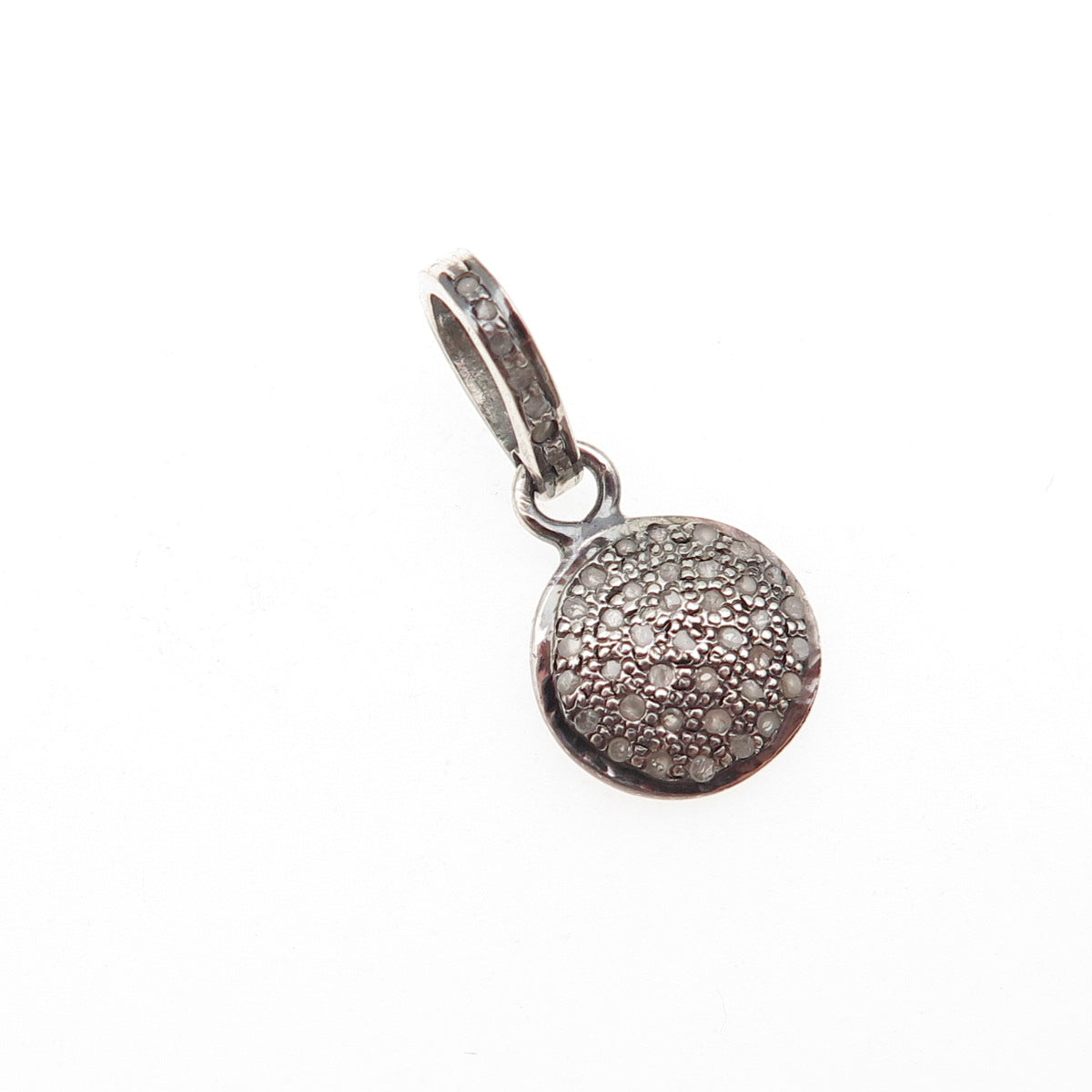 925 Sterling Silver Real Round-Cut Diamond Charm Pendant