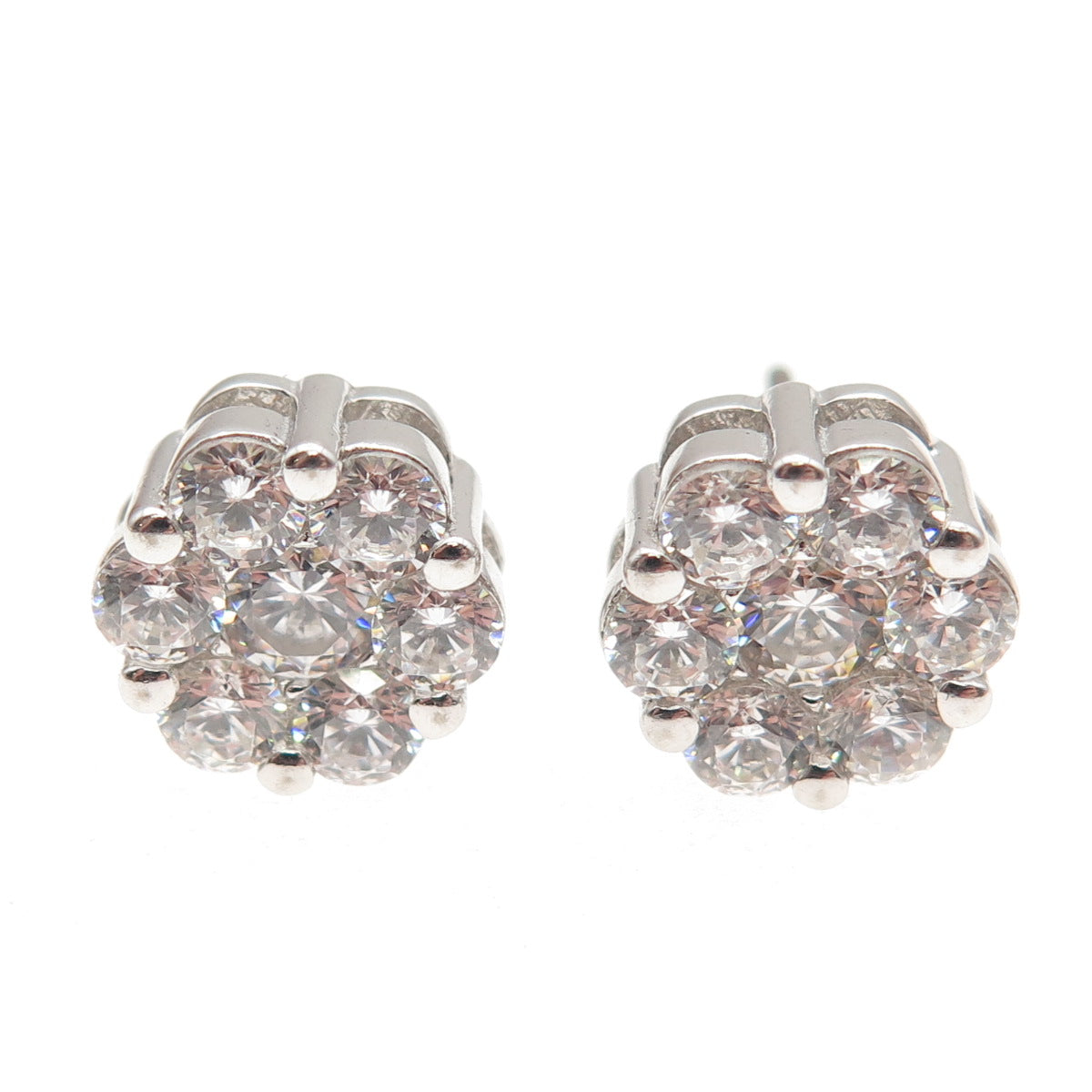 925 Sterling Silver Round-Cut C Z Stud Earrings
