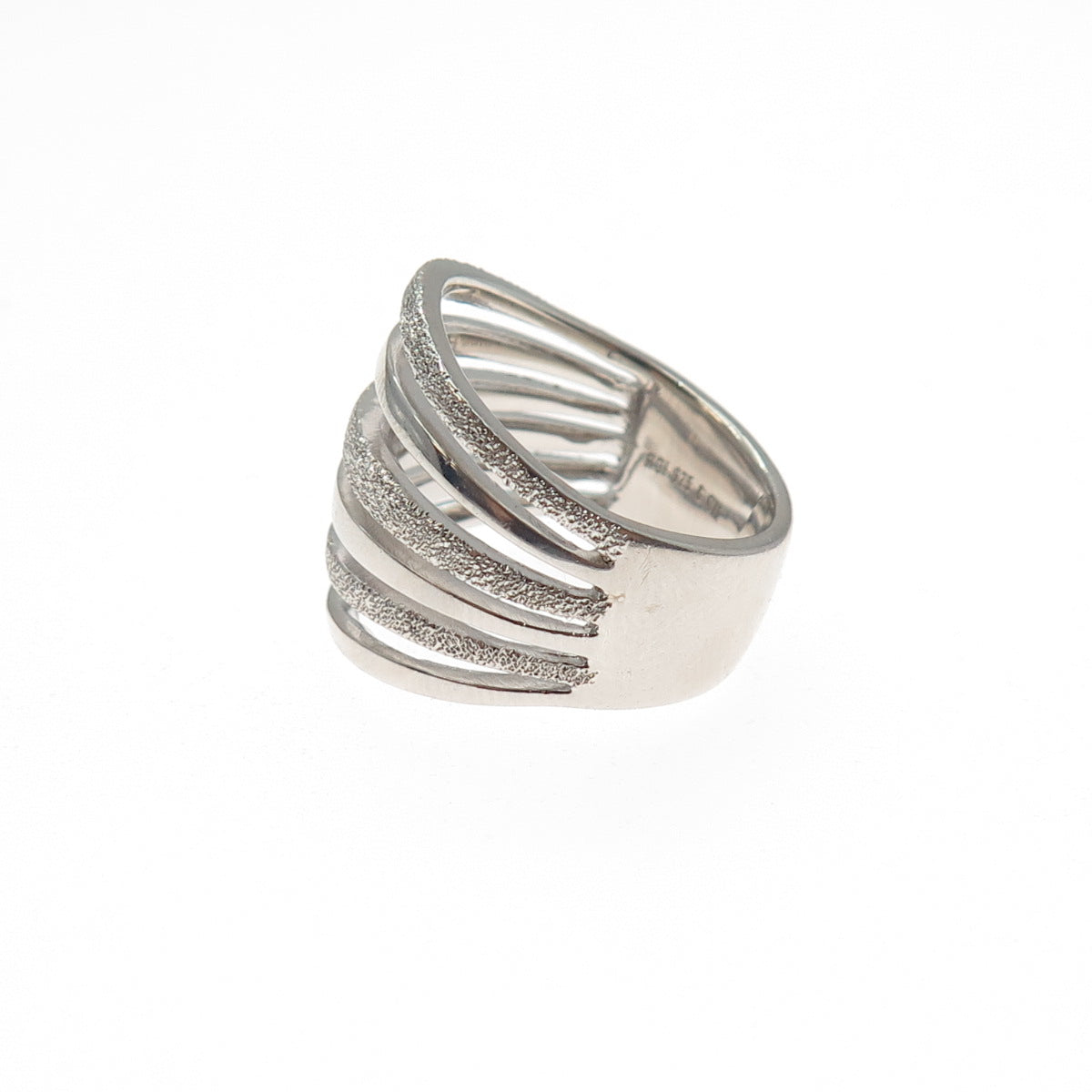 925 Sterling Silver Diamond-Illusion 5-Row Ring Size 6.75