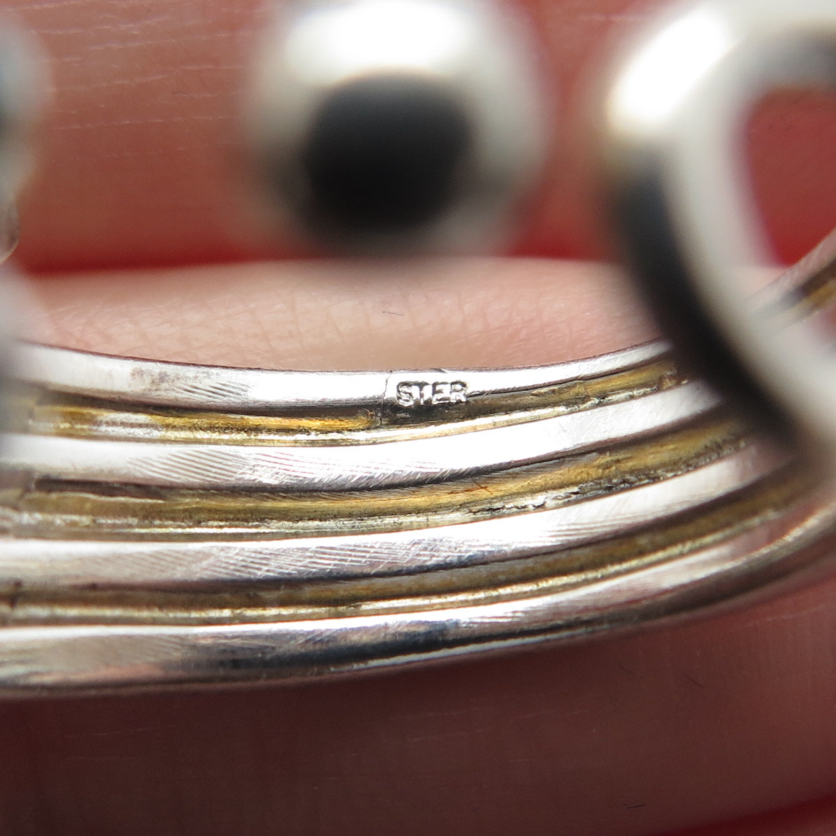 925 Sterling Silver Vintage Modernist Beaded Bypass Adjustable Ring Size 10.75