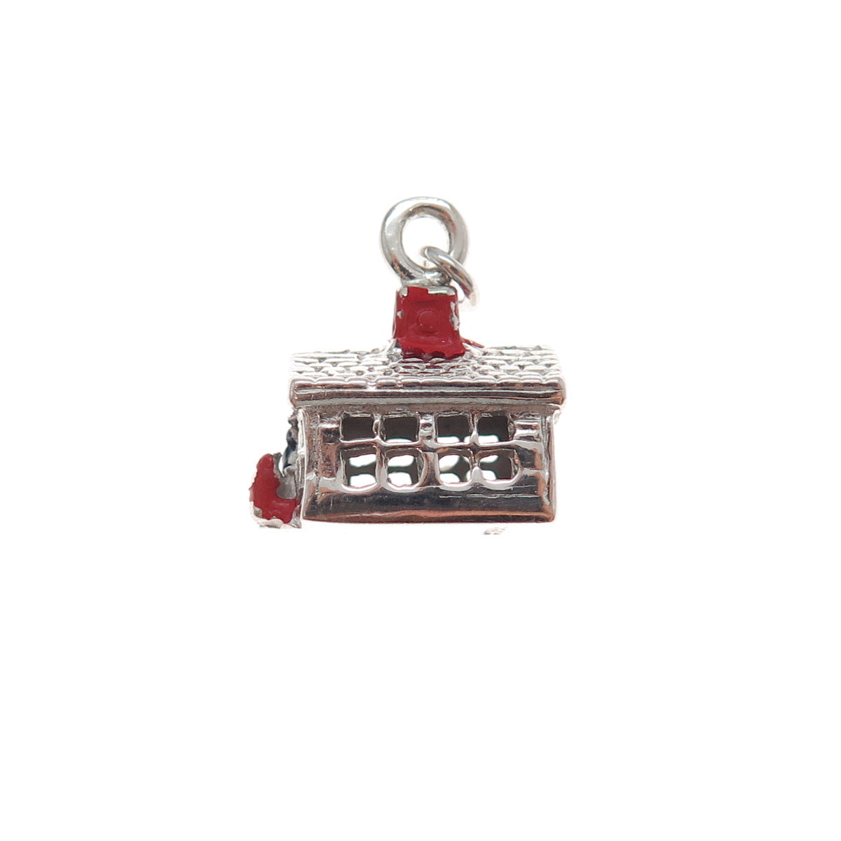 925 Sterling Silver Antique Art Deco Enamel House Minimalist 3D Charm Pendant
