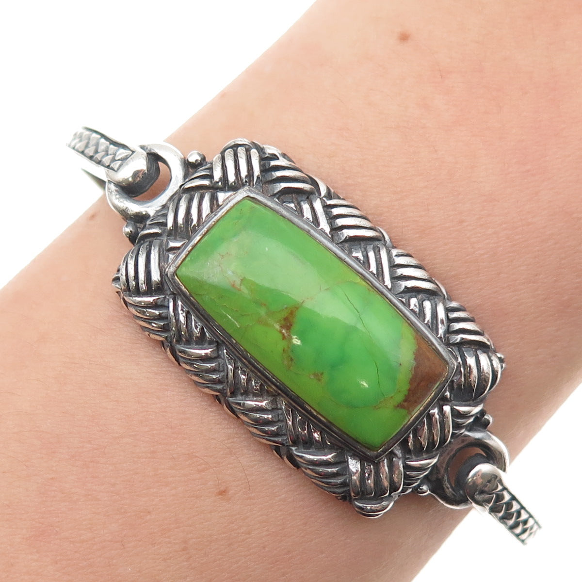 925 Sterling Silver Vintage Real Royston Turquoise Adjustable Cuff Bracelet 6"