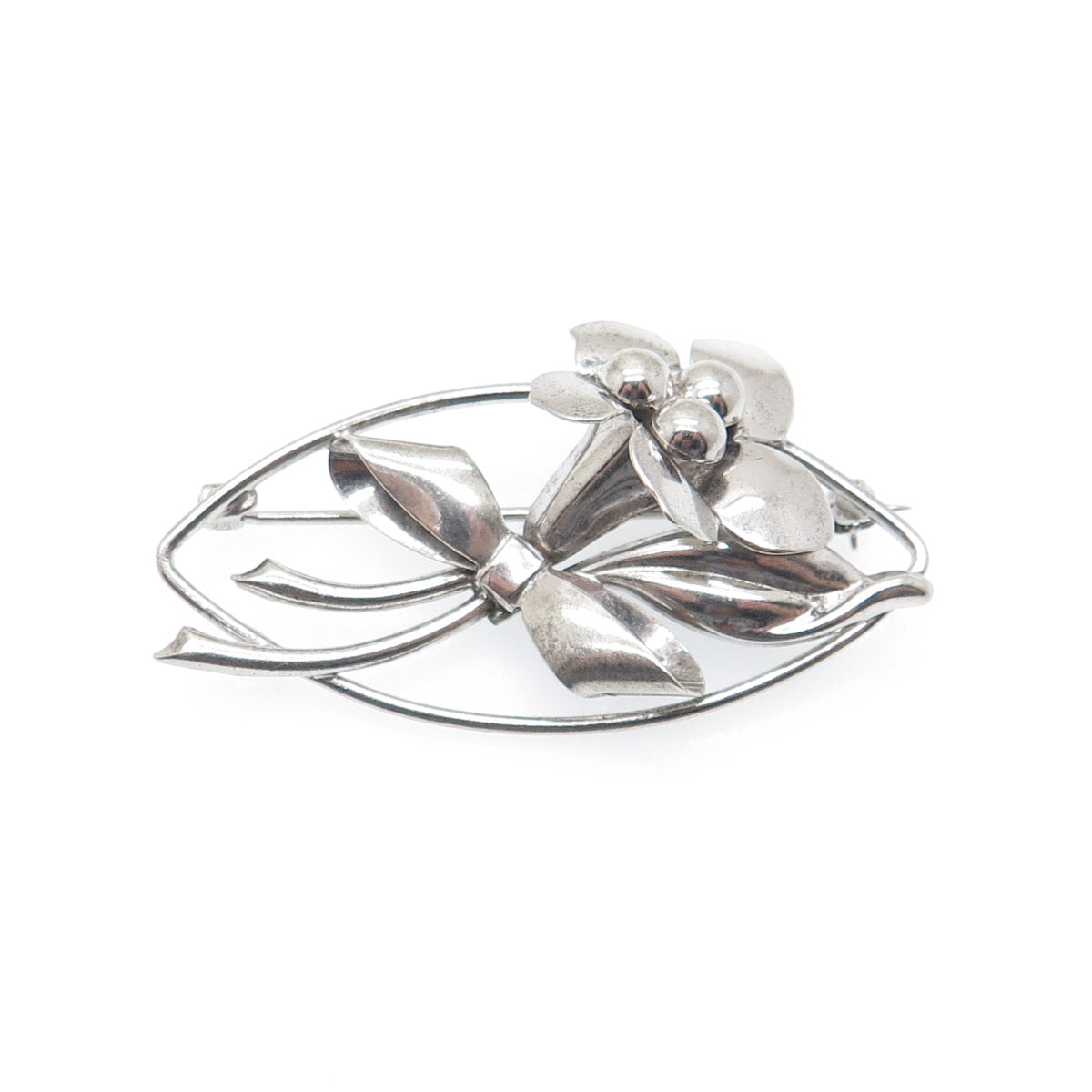 CARL ART 925 Sterling Silver Antique Art Deco Flower Oxidized Pin Brooch