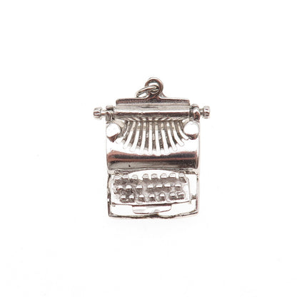 925 Sterling Silver Antique Art Deco Typewriter Oxidized 3D Charm Pendant