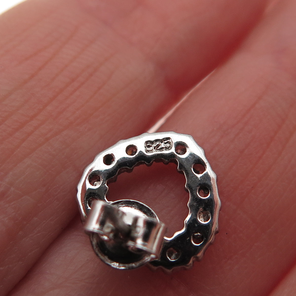 925 Sterling Silver Round-Cut C Z Open Heart Stud Earrings