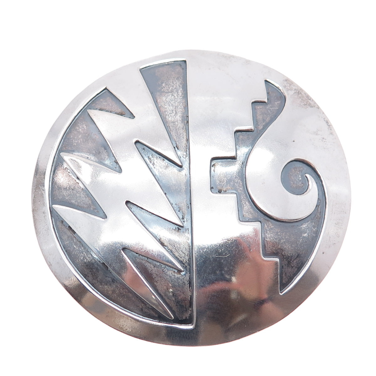 Old Pawn 925 Sterling Silver Vintage Southwestern Tribal Pin Brooch / Pendant