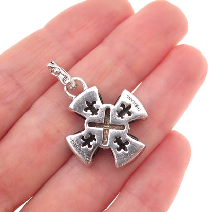Judith Ripka 925 Sterling Silver Real Black Onyx & C Z Cross Charm Pendant