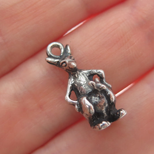 925 Sterling Silver Vintage Kangaroo Oxidized Minimalist 3D Charm Pendant