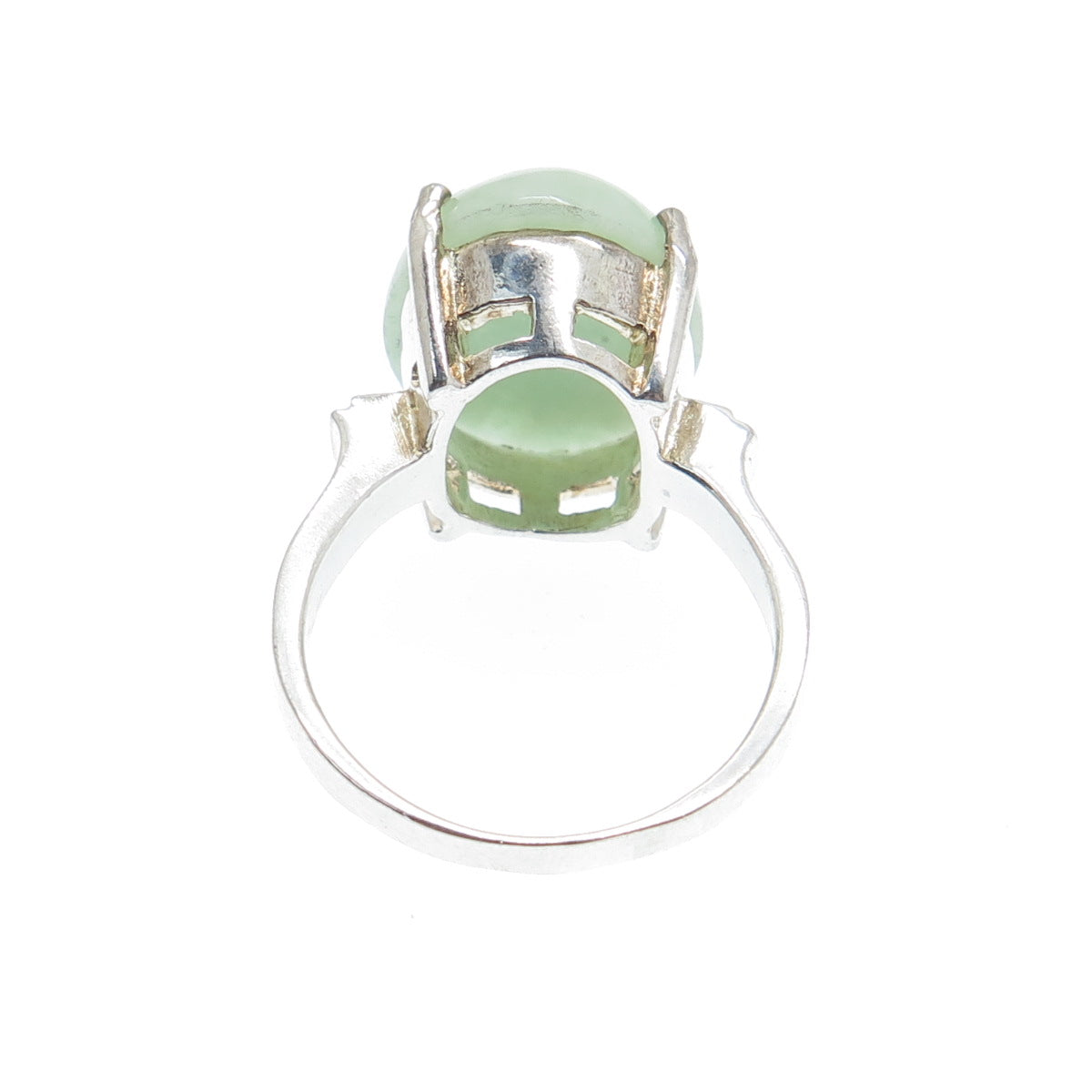 GSJ GOLD STONE 925 Sterling Silver Real Cabochon Jade Ring Size 8