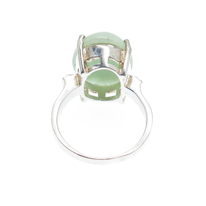 GSJ GOLD STONE 925 Sterling Silver Real Cabochon Jade Ring Size 8