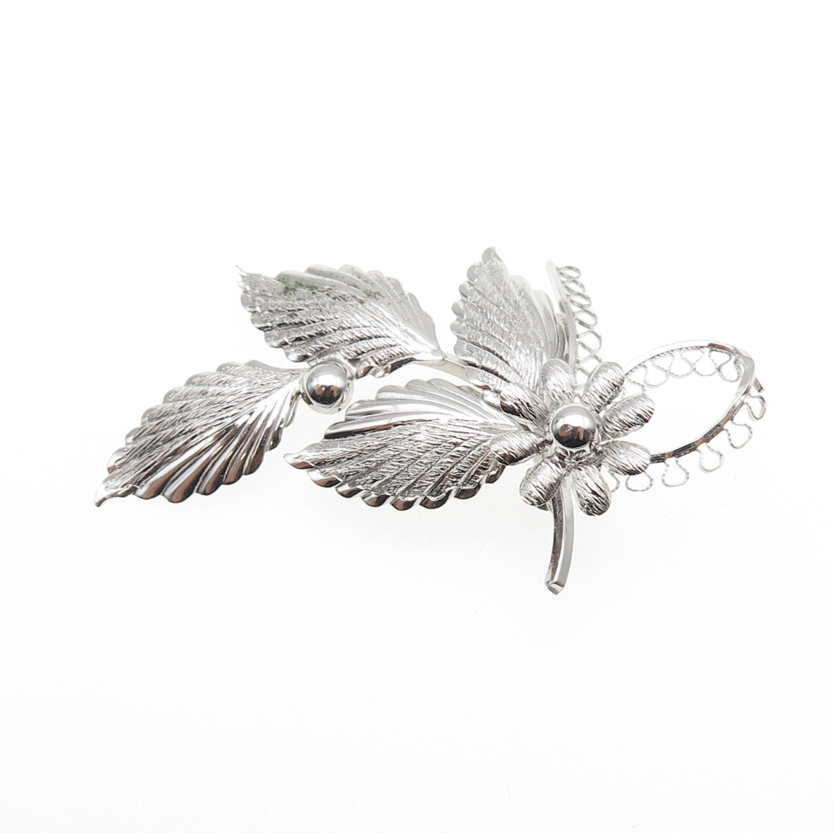 Star-Art 925 Sterling Silver Antique Art Deco Flower & Leaf Oxidized Pin Brooch