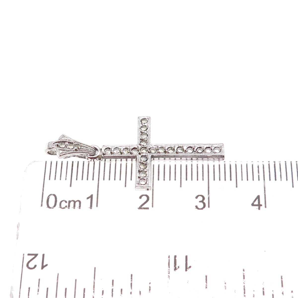 925 Sterling Silver Antique Art Deco Real Marcasite Cross Charm Pendant