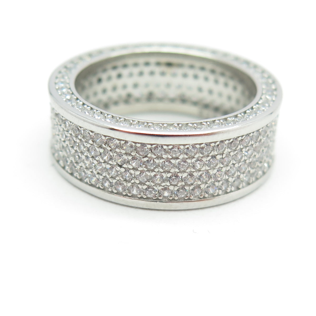 925 Sterling Silver Pave C Z All Around Eternity Band Ring Size 6.25