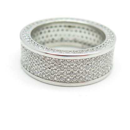 925 Sterling Silver Pave C Z All Around Eternity Band Ring Size 6.25