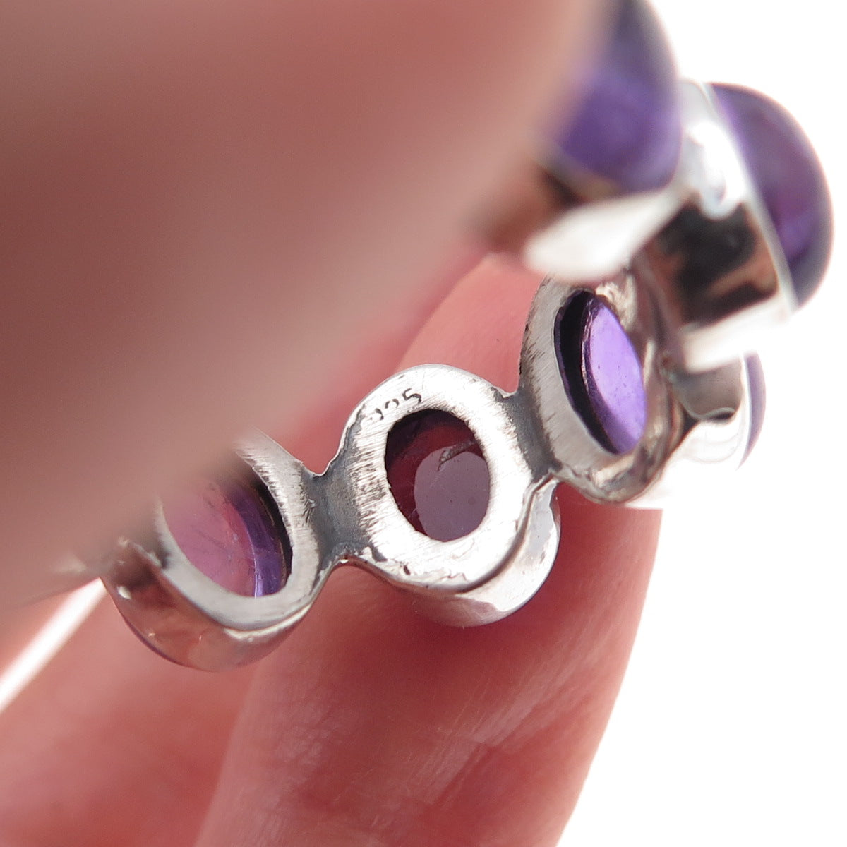 925 Sterling Silver Vintage Real Amethyst Modernist All Around Ring Size 8.5