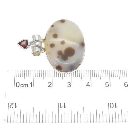 925 Sterling Silver Vintage Real Agate & Tourmaline Modernist Slide Pendant