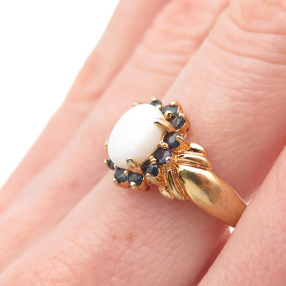 ROSS SIMONS 925 Sterling Gold Plated Vintage Real Opal & Sapphire Ring Size 8.75