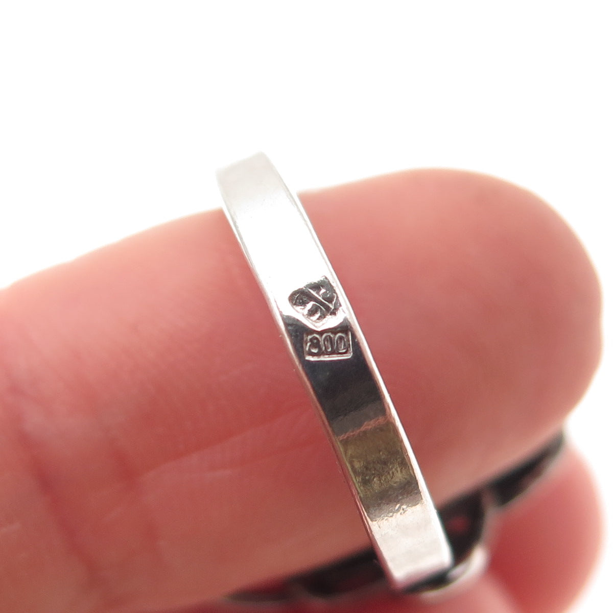 800 Silver Vintage Poland Real Amber Modernist Oxidized Ring Size 7.5