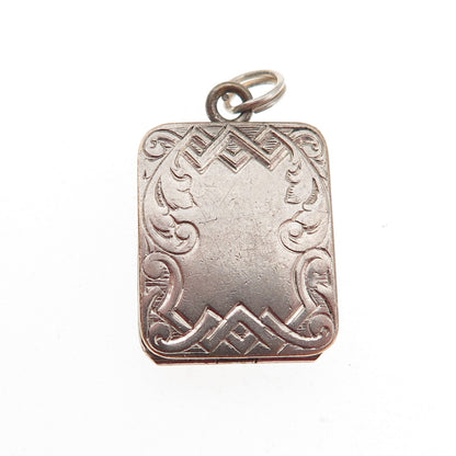 Silver-Tone Antique Art Deco Engraved Floral Locket Box Charm Pendant