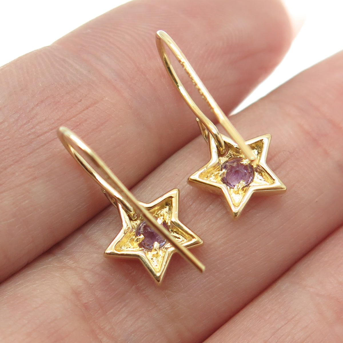 DBJ DEE BERKLE 925 Sterling Silver Gold Plated Real Round Amethyst Star Earrings