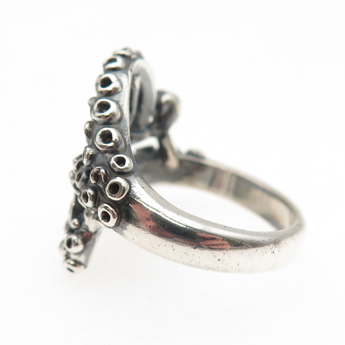 925 Sterling Silver Vintage Real Sapphire Octopus Oxidized Ring Size 8.25