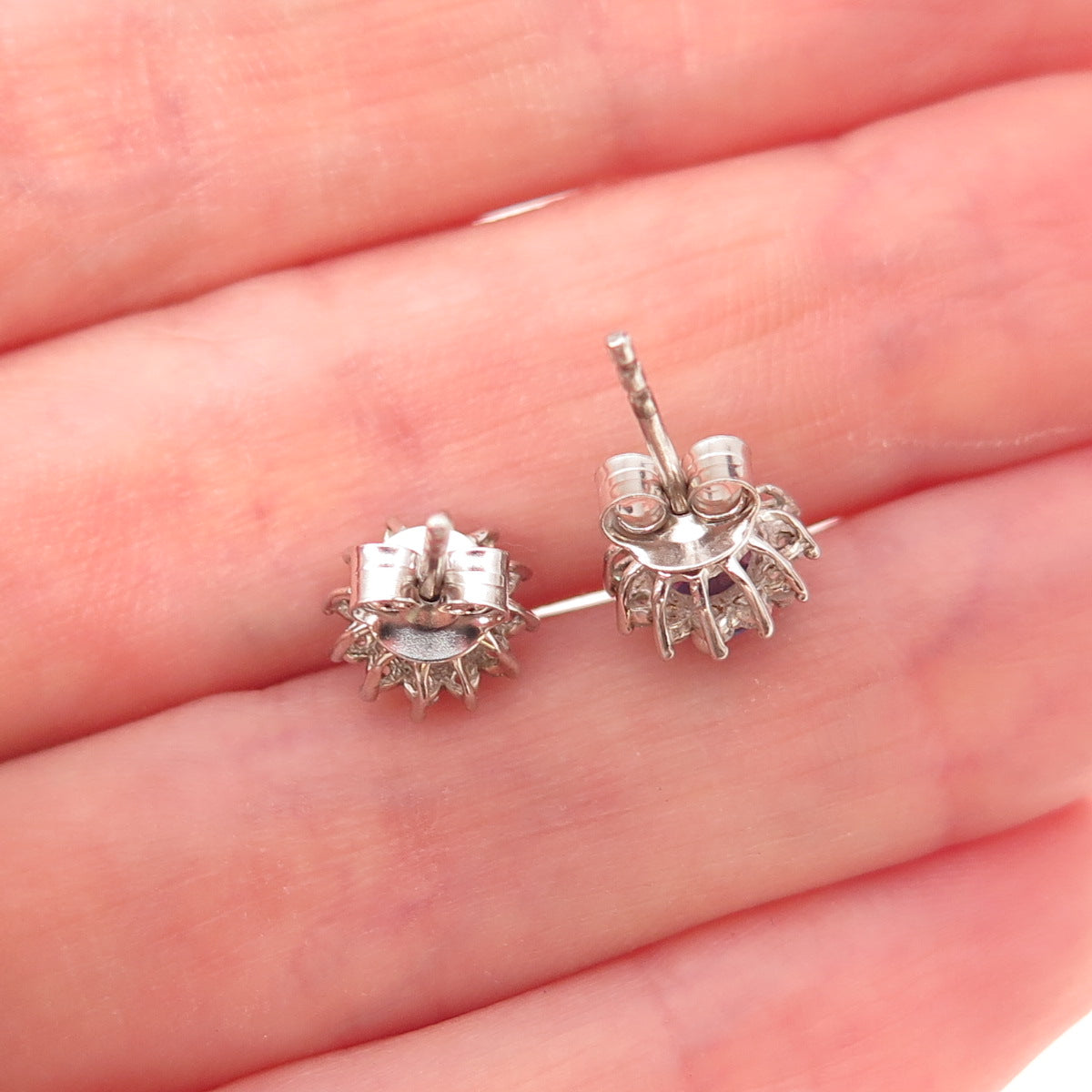 Chuck Clemency 925 Sterling Silver Real Tanzanite & White Topaz Stud Earrings