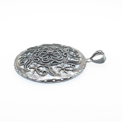 DOUG PAULUS 925 Sterling Silver Vintage Modernist Flower Oxidized Pendant