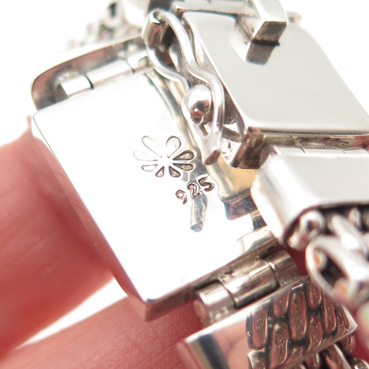 925 Sterling Silver Vintage Real Cabochon Larimar Panther Link Bracelet 7"