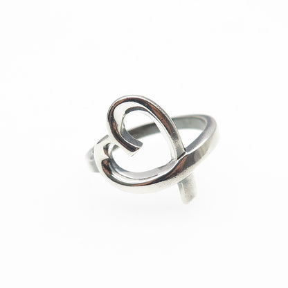 925 Sterling Silver Vintage Modernist Loving Heart Oxidized Ring Size 7.25