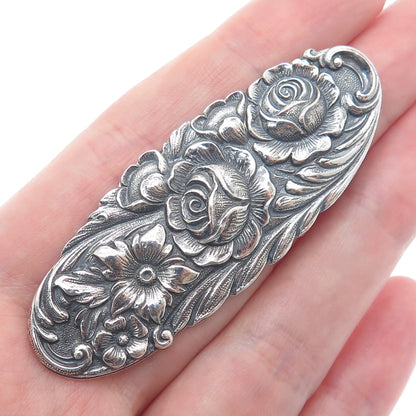 S. KIRK & SON 925 Sterling Silver Antique Repousse Flower Oxidized Brooch #12F