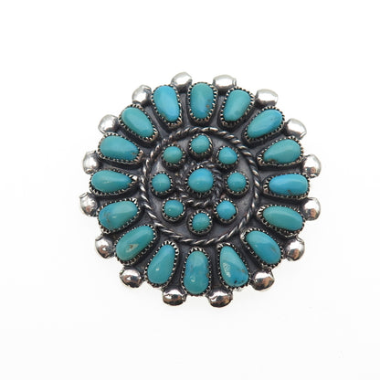 Old Pawn 925 Sterling Silver Vintage Southwestern Turquoise Pin Brooch / Pendant