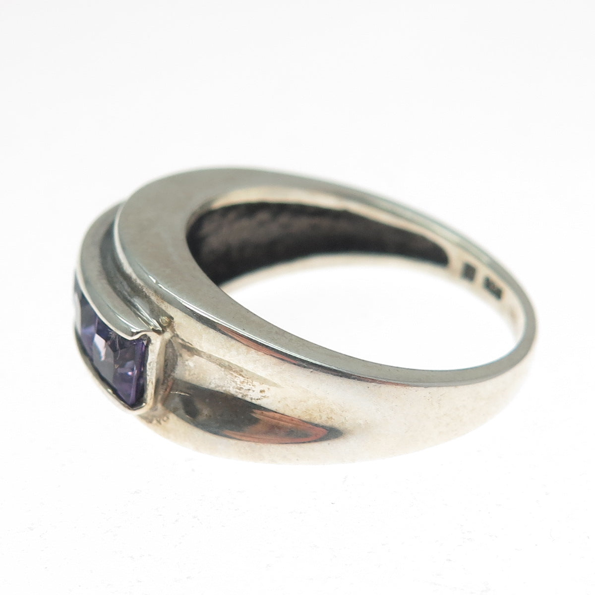 MICHELLE ALBALA 925 Sterling Silver Vintage Princess-Cut Amethyst Ring Size 9.25
