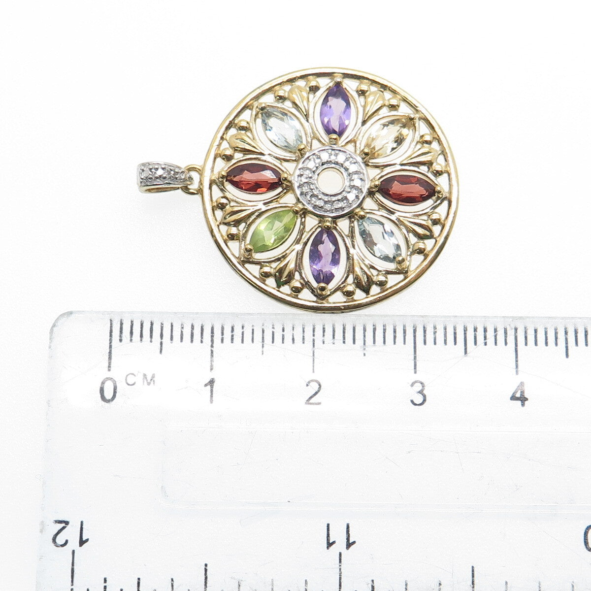 ROSS SIMONS Sterling Silver Gold Plated Real Diamond Accent Multi-Gem Pendant