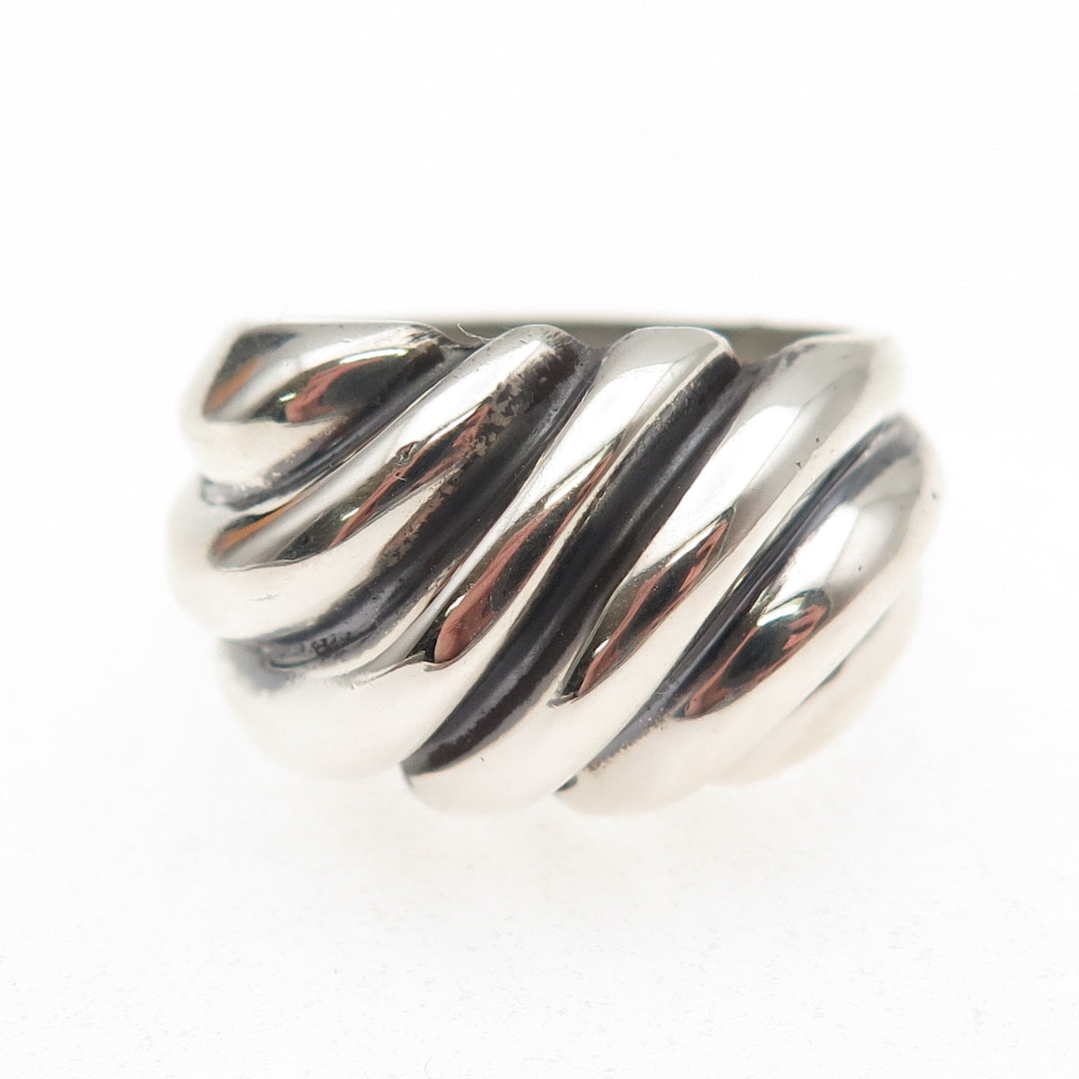 Joseph Masaniello 925 Sterling Silver Vintage Modernist Oxidized Ring Size 7.75
