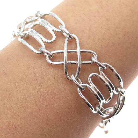 925 Sterling Silver Vintage Modernist Paperclip X Link Bracelet 7"