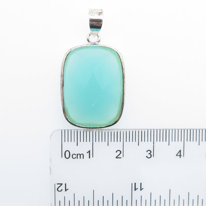 925 Sterling Silver Vintage Cushion-Cut Blue Chalcedony Charm Pendant