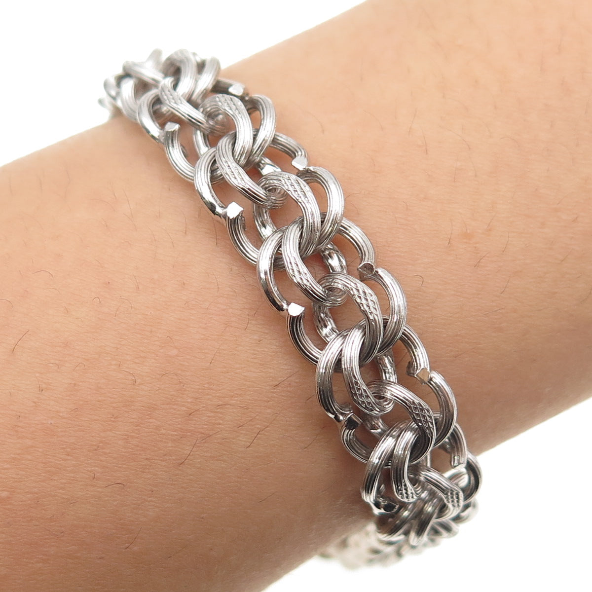 A&Z HAYWARD 925 Sterling Silver Antique Art Deco Double Rolo Link Bracelet 7"