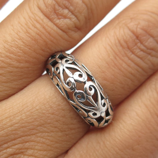 925 Sterling Silver Vintage Swirl Dome Ring Size 7