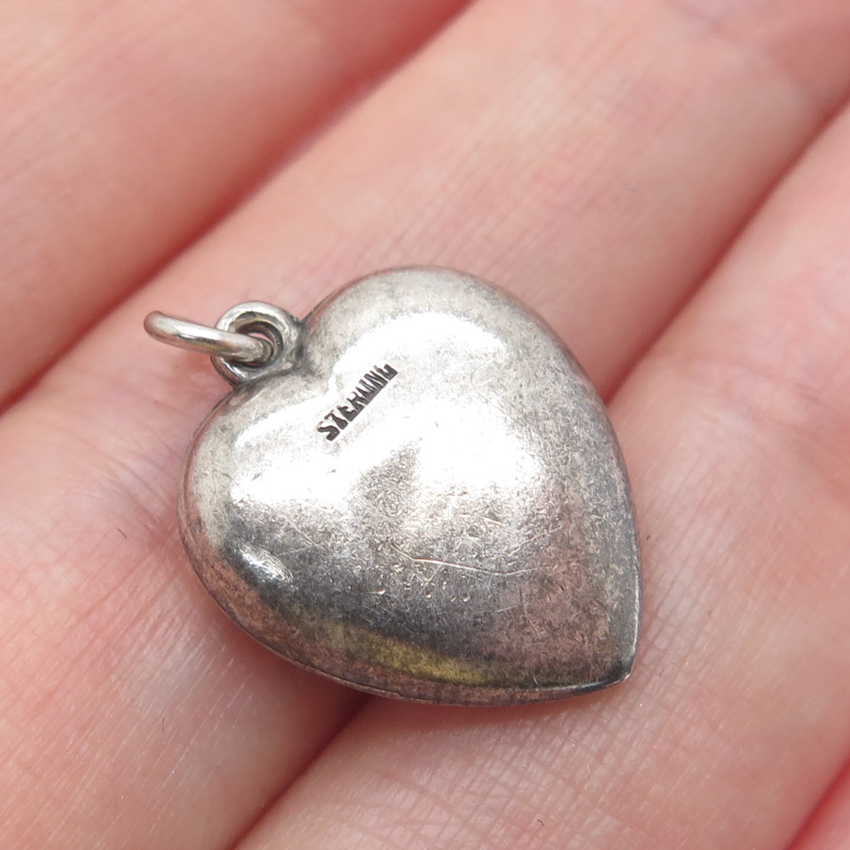 925 Sterling Silver Antique Art Deco Chatelaine Heart Minimalist Charm Pendant