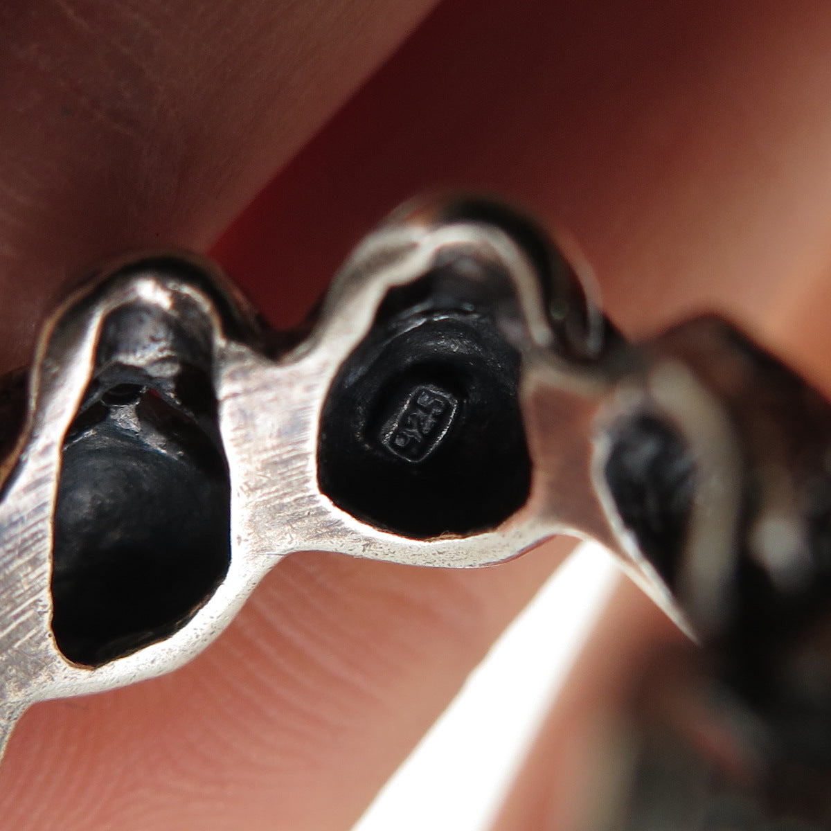 925 Sterling Silver Vintage Skull All Around Oxidized Biker Ring Size 9