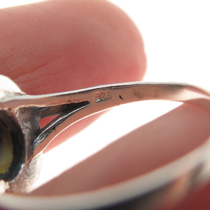 925 Sterling Silver Vintage Real Abalone Shell Flower Oxidized Ring Size 7.5