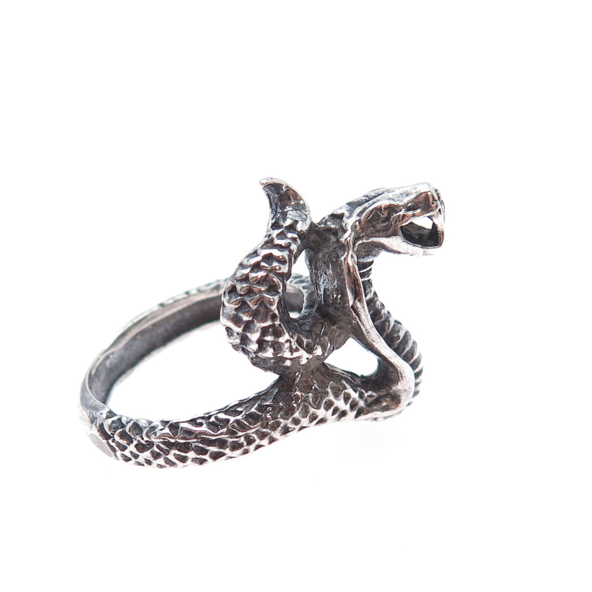 925 Sterling Silver Vintage Cobra Snake Oxidized Ring Size 7.5