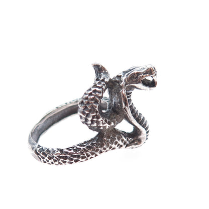 925 Sterling Silver Vintage Cobra Snake Oxidized Ring Size 7.5