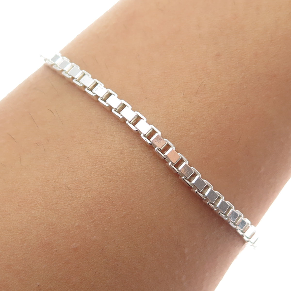 925 Sterling Silver Vintage Italy Box Link Bracelet 7"