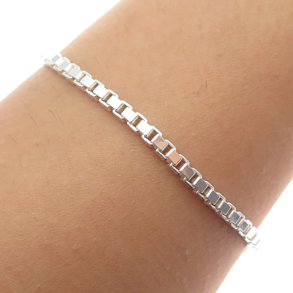 925 Sterling Silver Vintage Italy Box Link Bracelet 7"