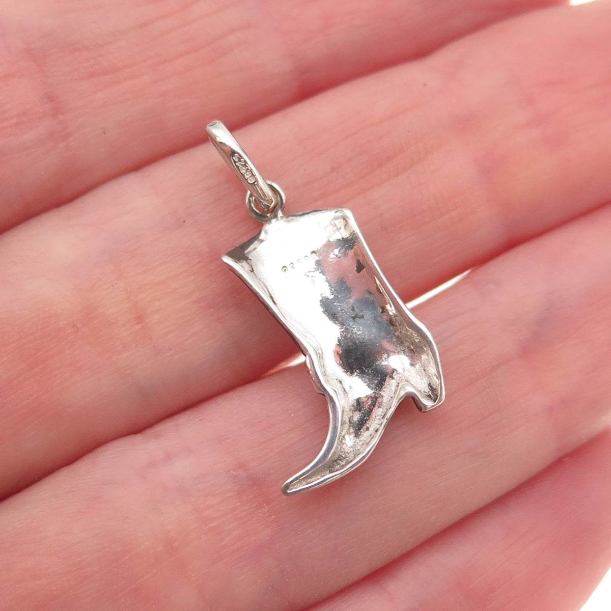 925 Sterling Silver Vintage Cowboy Shoe Oxidized Charm Pendant