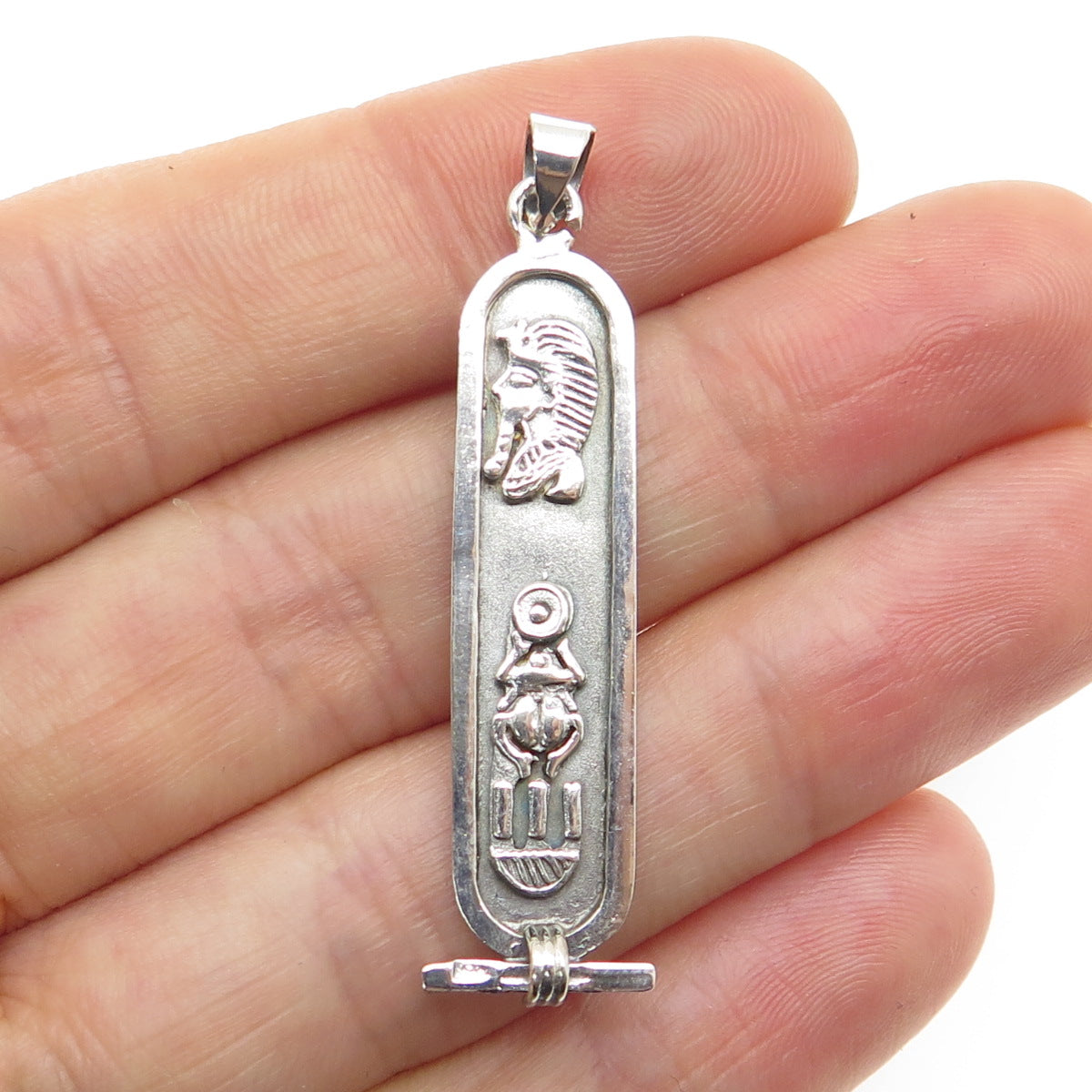 800 Silver Vintage Egypt Pharaoh & Scarab Cartouche Pendant