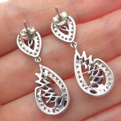 925 Sterling Silver Marquise & Round-Cut Blue White C Z Dangle Earrings