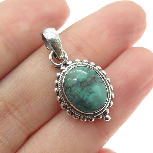 925 Sterling Silver Vintage Real Kingman Turquoise Beaded Pendant